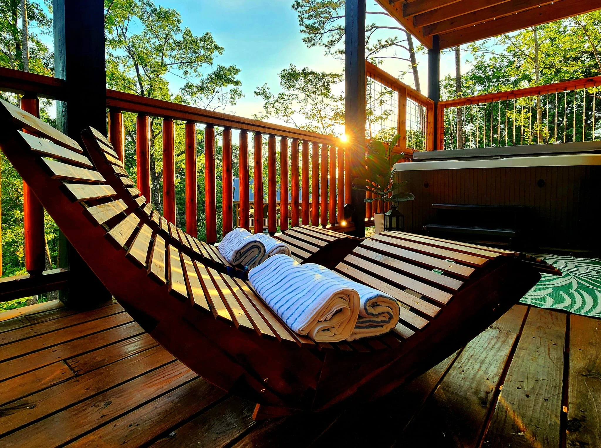 Covered balcony swing bed