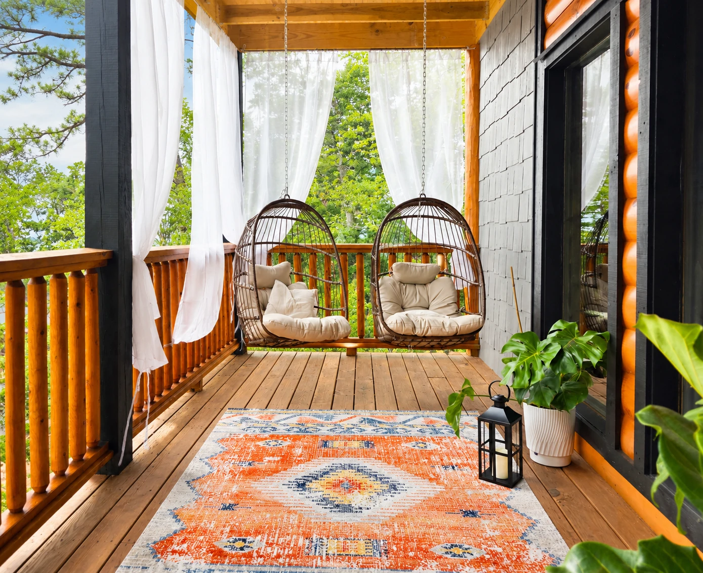 Hanging chairs overlooking the forest