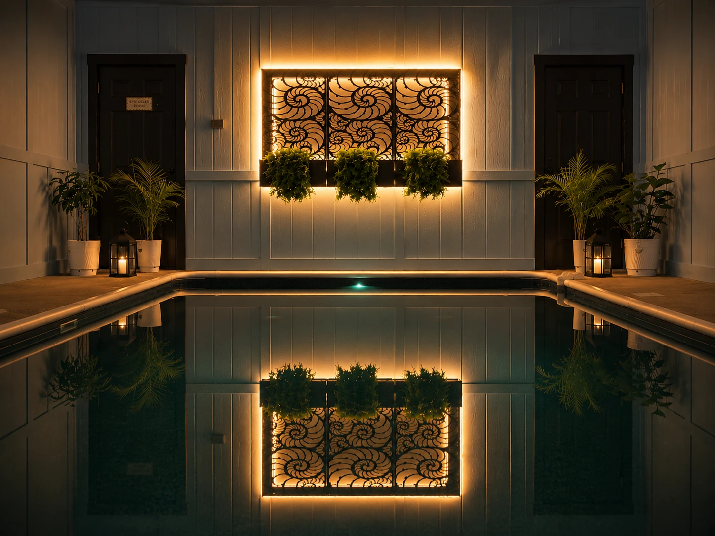 Private indoor pool with lounge seating