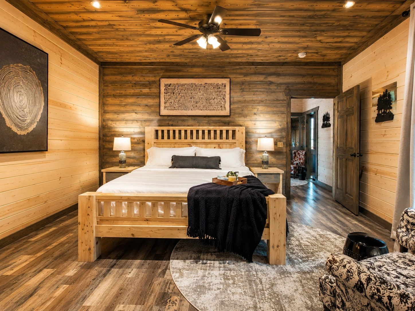 King suite with warm wood details