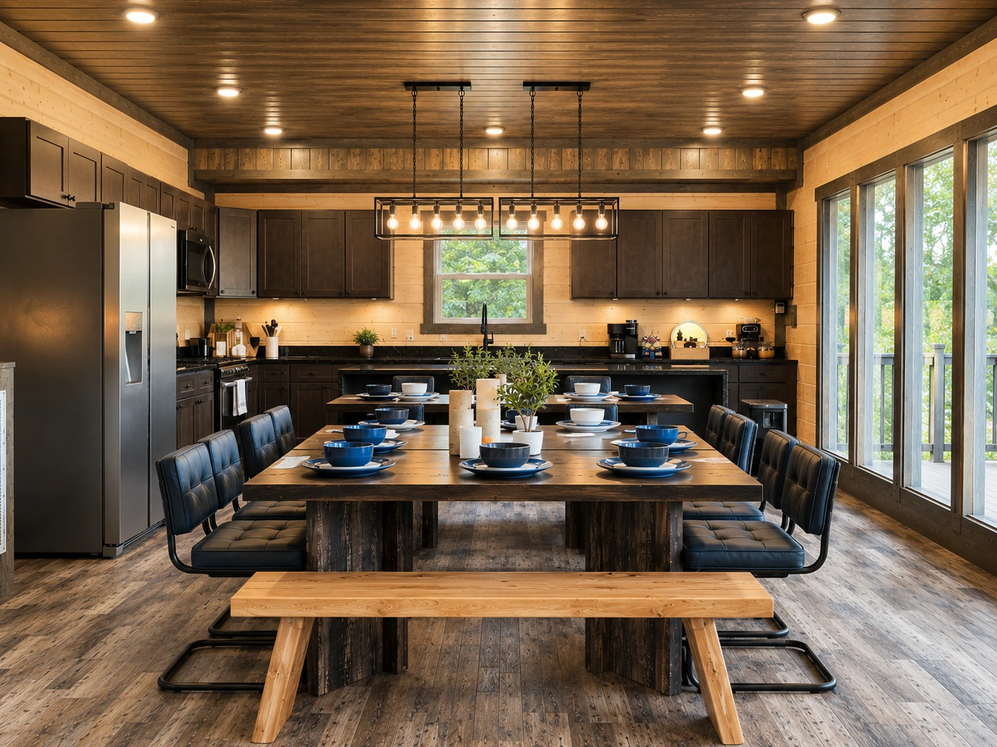 Large dining table and fully equipped kitchen
